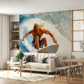 Surfer Wave Impasto Oil Painting Mural — Coastal Action Decor Mural Wallpaper - room preview 03