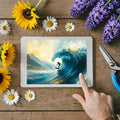 Surfer and Golden Mountain Mural Wallpaper — Coastal Impressionist Mural Wallpaper - room preview 03