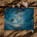Elephant and Wave Mural Wallpaper — Impressionistic Deep Blue Art Mural Wallpaper - room preview 03