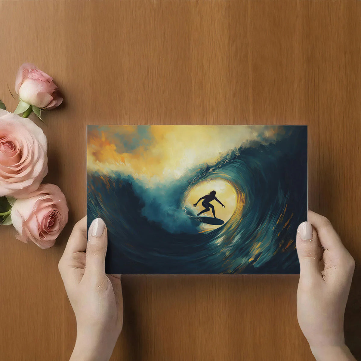 Golden Barrel Surf Mural Wallpaper — Dramatic Coastal Wall Art Mural Wallpaper - room preview 03