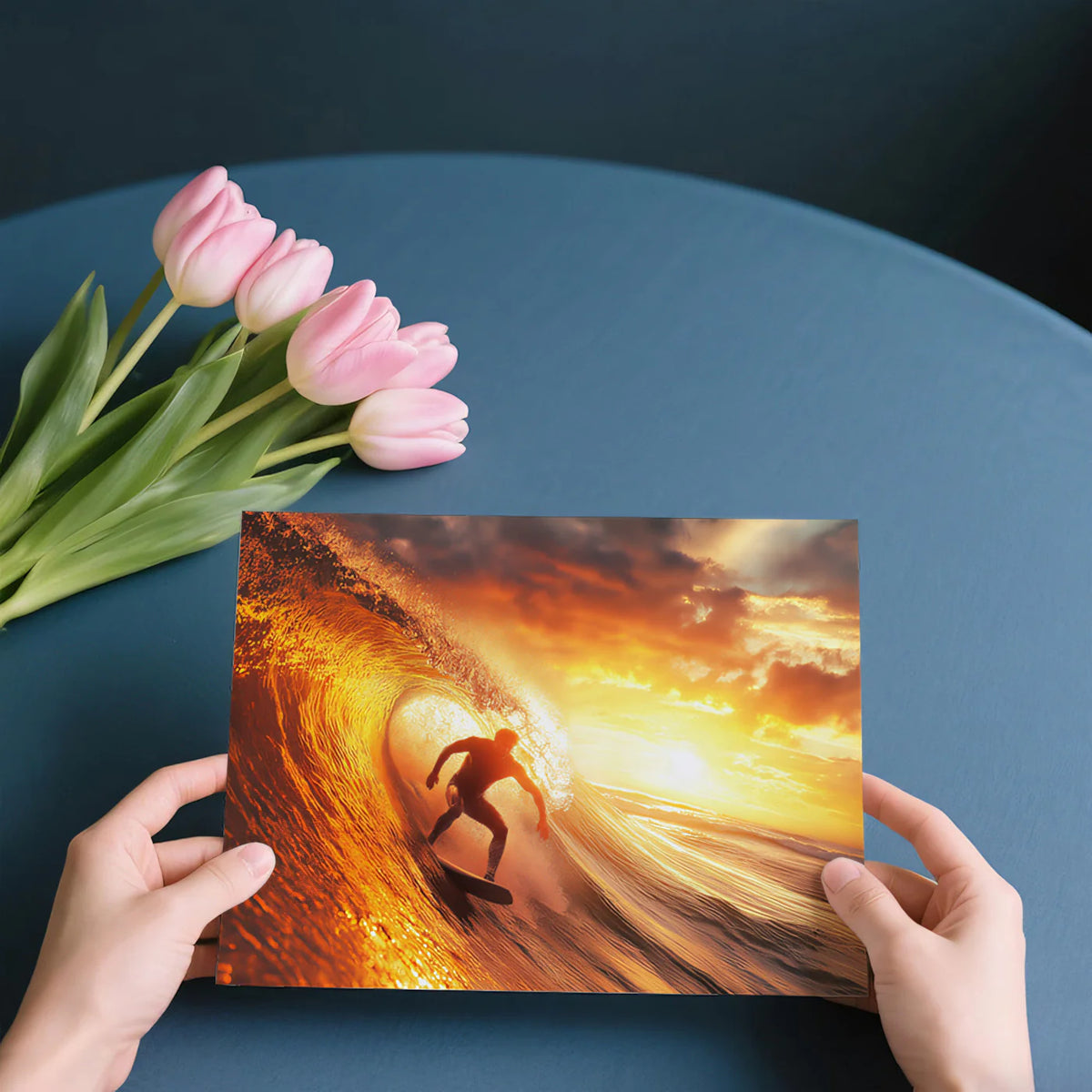 Golden Sunset Surfer Mural Wallpaper — Dramatic Ocean Wave Scene Mural Wallpaper - room preview 03