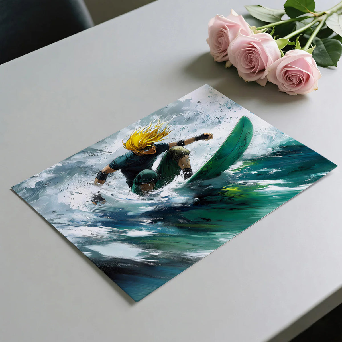 Anime Surfer Action Mural Wallpaper — High Energy Coastal Art Mural Wallpaper - room preview 03