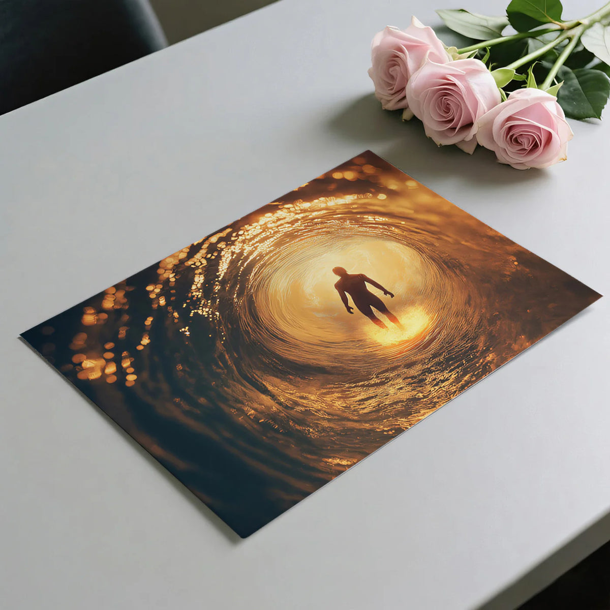 Surfer inside Golden Ocean Wave Mural Wallpaper - room preview 03