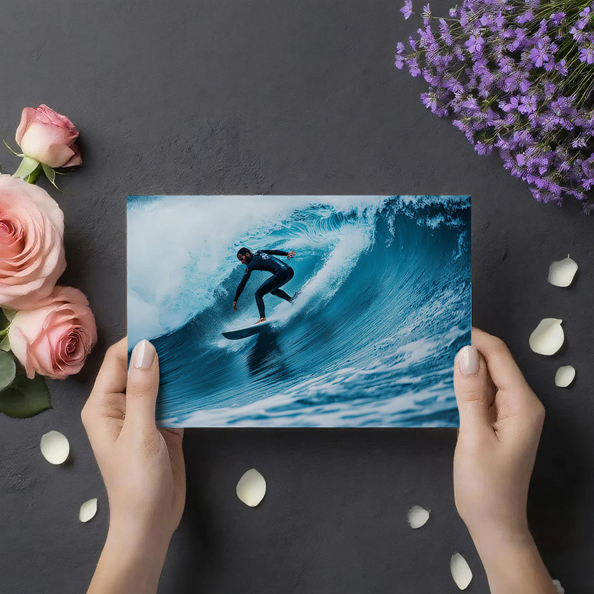 Turquoise Barrel Wave Action Mural Wallpaper — Energetic Coastal Art Mural Wallpaper - room preview 03