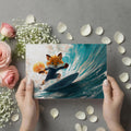 Surfing Fox Illustration Mural Wallpaper — Playful Coastal Art Mural Wallpaper - room preview 03