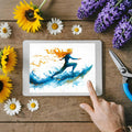 Abstract Surfer Mural Wallpaper with Fiery Hair in Watercolor Mural Wallpaper - room preview 03