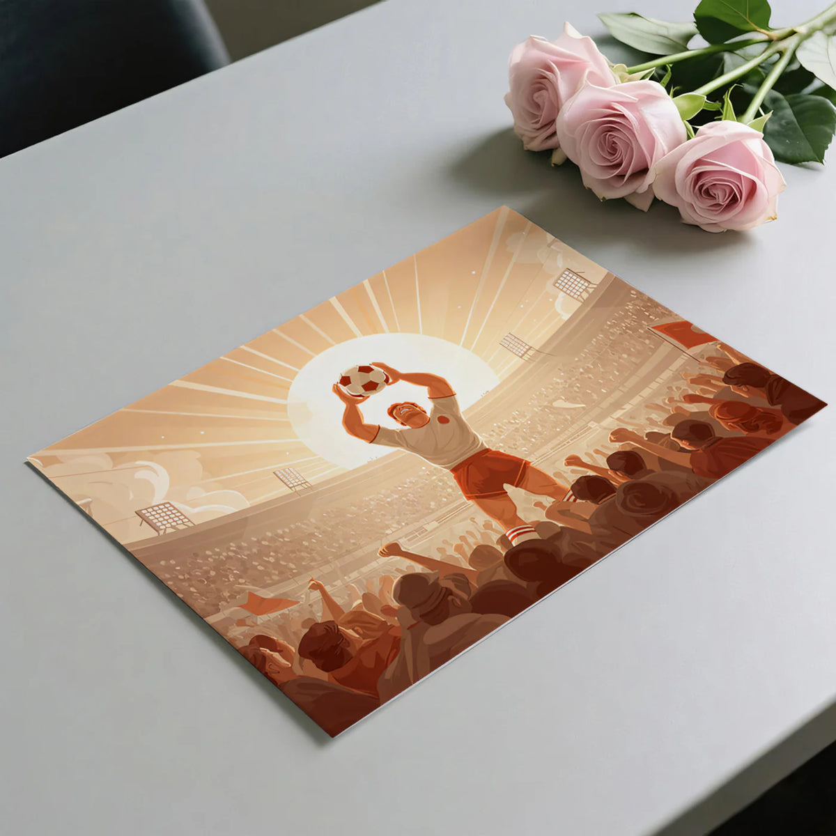 Triumphant Stadium Athlete Mural Wallpaper — Vintage Sports Illustration Mural Wallpaper - room preview 03