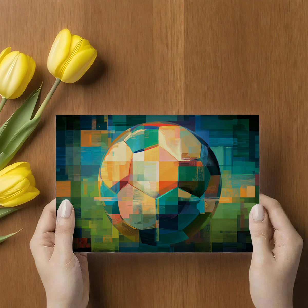 Glitch Soccer Ball Mural Wallpaper — Digital Abstract Art Mural Wallpaper - room preview 03