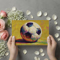 Abstract Cubist Soccer Ball Mural Wallpaper in Ochre and Primary Tones Mural Wallpaper - room preview 03