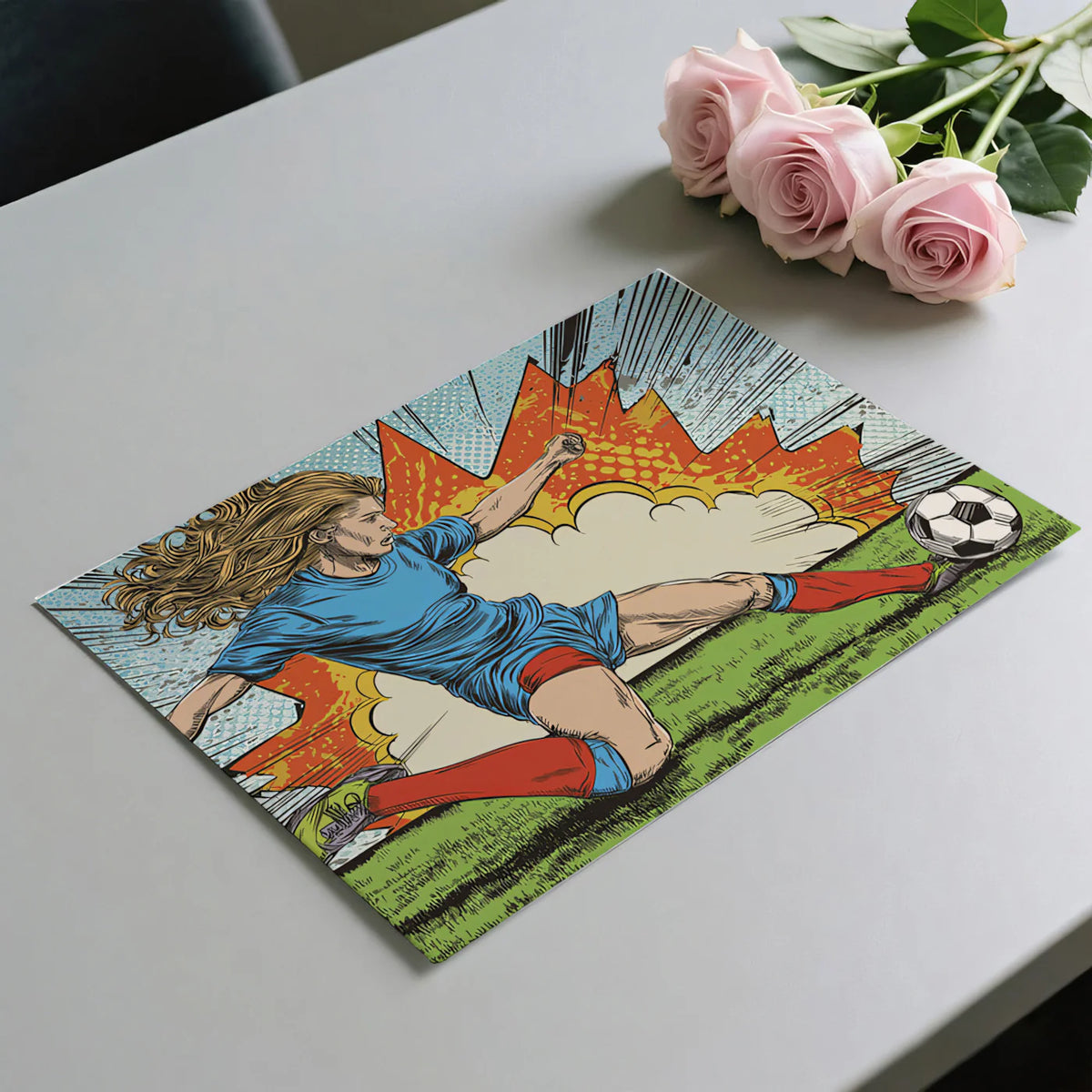 Female Soccer Player Comic Art Mural Wallpaper — Pop Art Action Mural Wallpaper - room preview 03