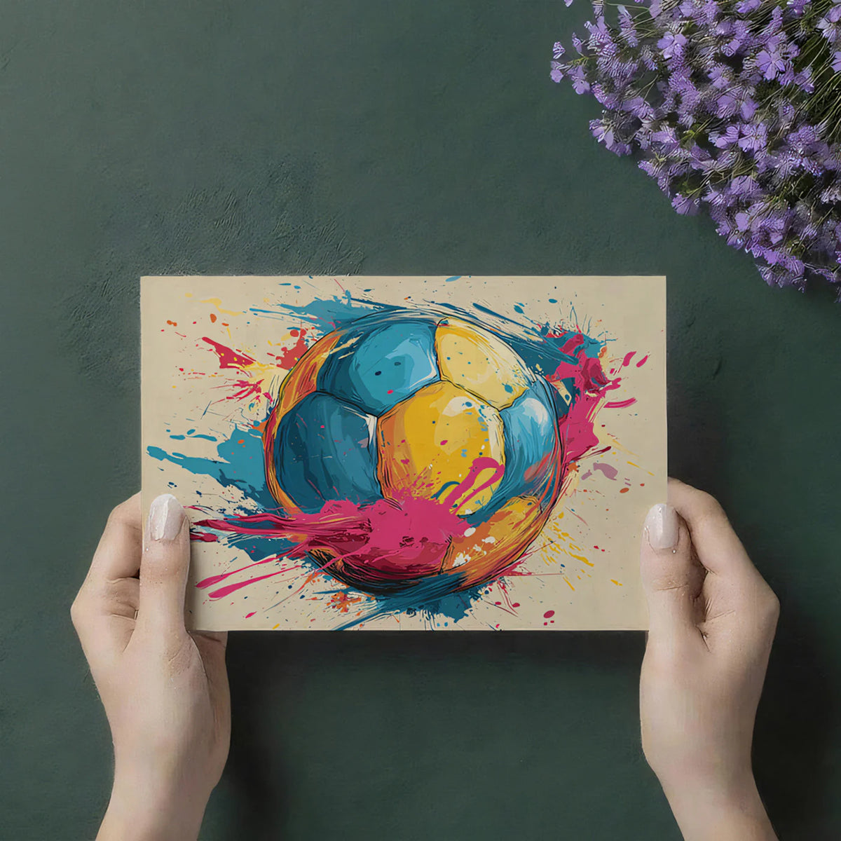 Abstract Soccer Ball Mural Wallpaper with Splatter Paint Motifs Mural Wallpaper - room preview 03