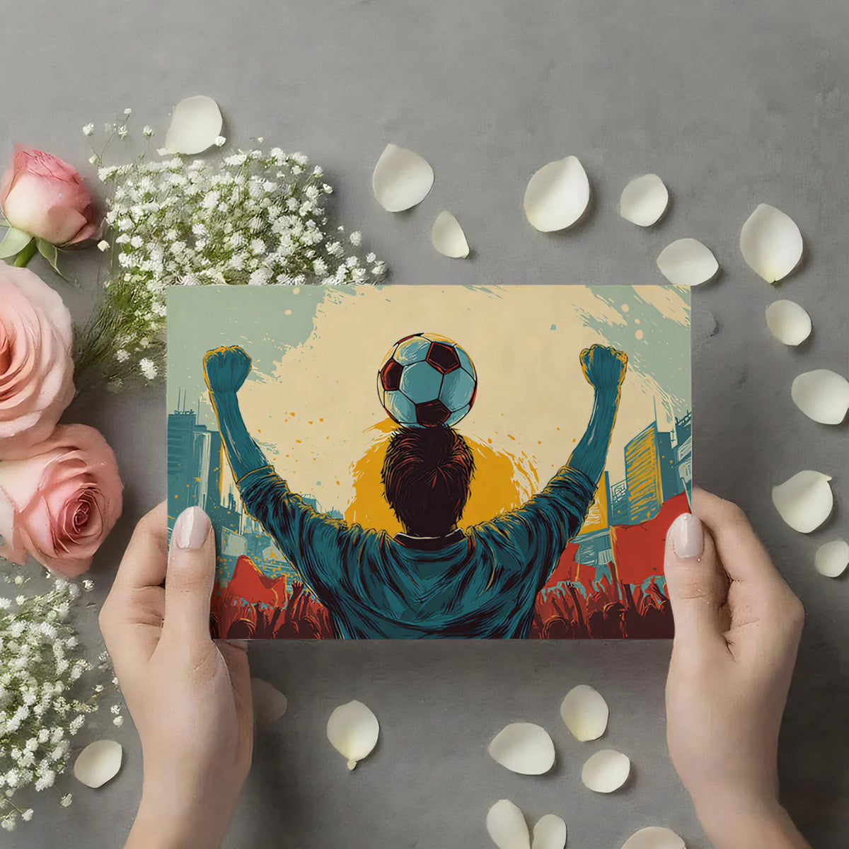 Triumphant Stadium Celebration Mural Wallpaper —Retro Graphic Style Mural Wallpaper - room preview 03