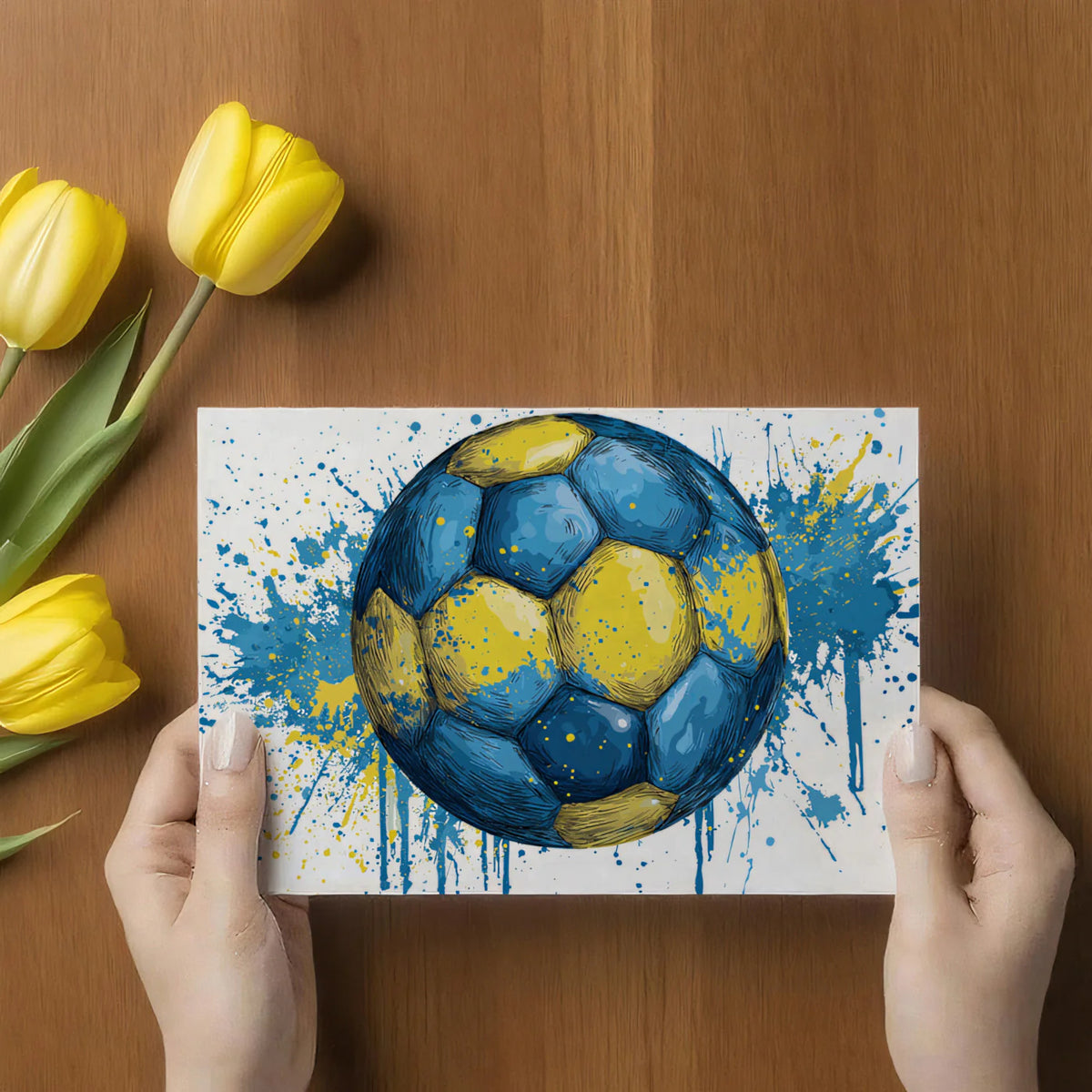 Sketch Soccer Ball Mural Wallpaper — Vibrant Blue and Yellow Art Mural Wallpaper - room preview 03