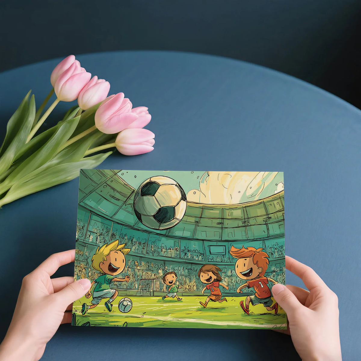 Cartoon Soccer Stadium Mural Wallpaper — Whimsical Youthful Sports Art Mural Wallpaper - room preview 03