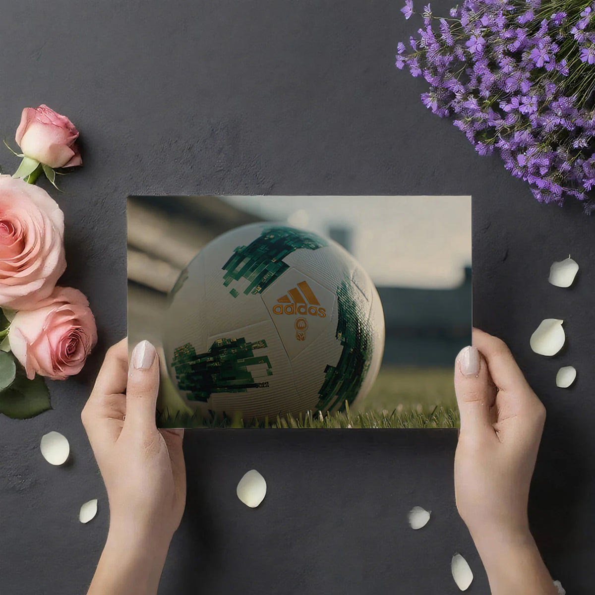 Modern Soccer Ball Mural Wallpaper with Forest Green and Gold Accents Mural Wallpaper - room preview 03