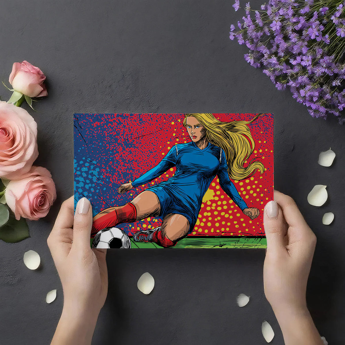 Female Footballer Action Mural Wallpaper — Pop Art Comic Style Mural Wallpaper - room preview 03