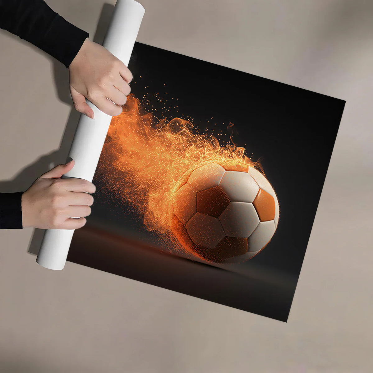 Flaming Soccer Ball Mural Wallpaper — High Energy Sports Motion Art Mural Wallpaper - room preview 03