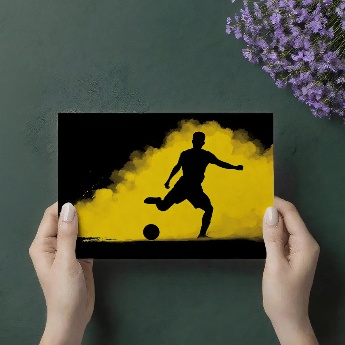 Soccer Player Silhouette Mural Wallpaper — Dynamic Yellow Smoke Mural Wallpaper - room preview 03