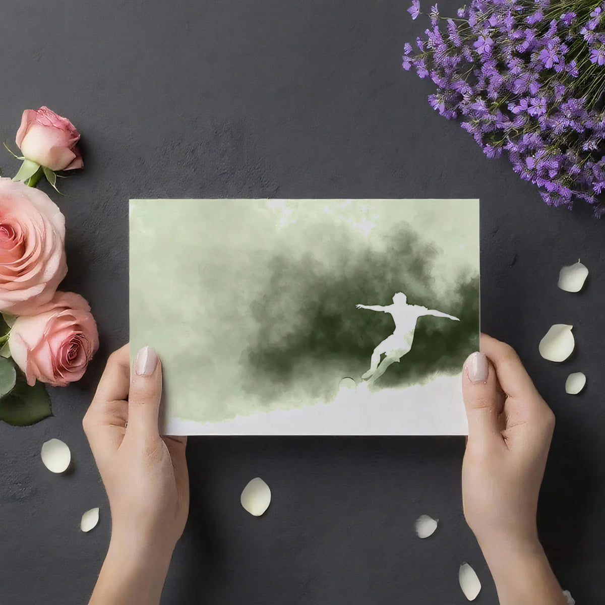Soccer Silhouette Mural Wallpaper — Abstract Sage Motion Mural Wallpaper - room preview 03