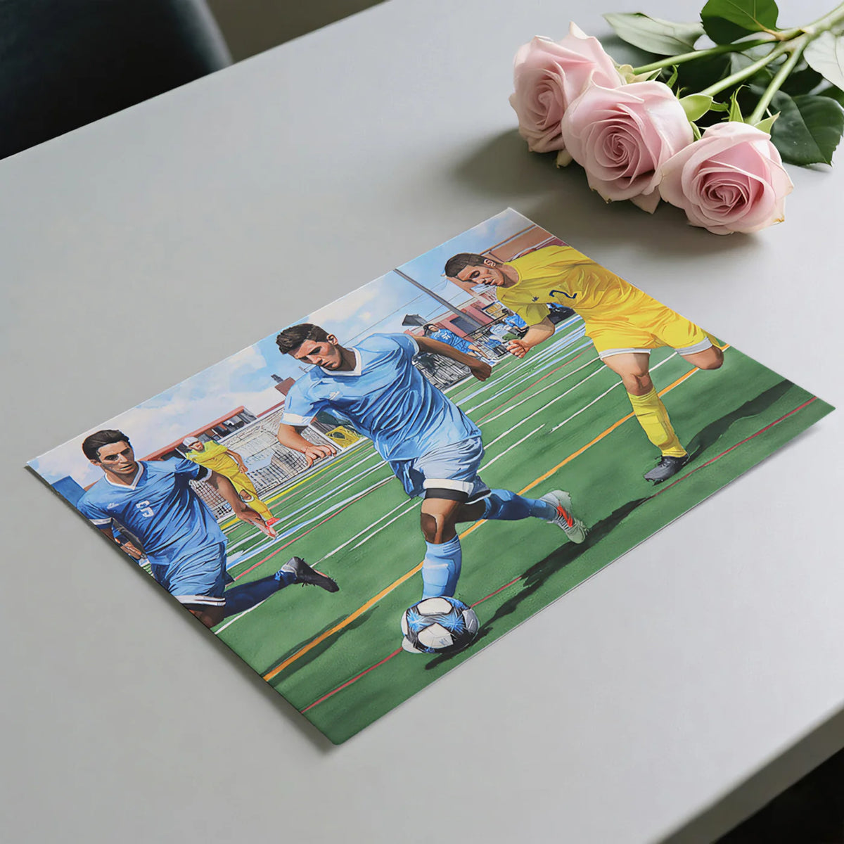 Dynamic Soccer Action Mural Wallpaper — Athletic Sports Illustration Mural Wallpaper - room preview 03
