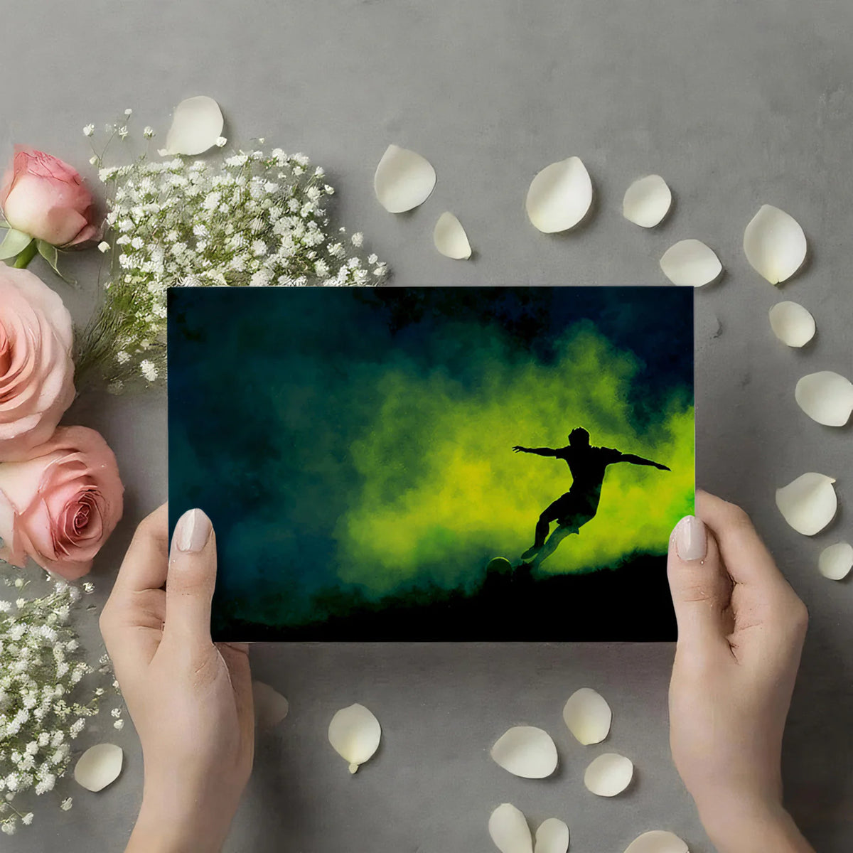 Neon Soccer Silhouette Mural Wallpaper — Electric Smoke Aesthetic Mural Wallpaper - room preview 03