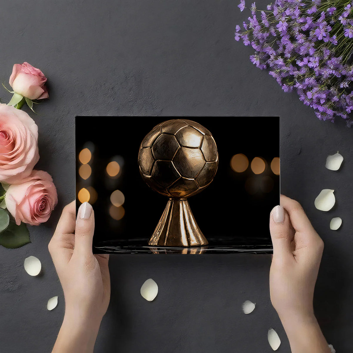 Golden Soccer Trophy Mural Wallpaper — Cinematic Achievement Decor Mural Wallpaper - room preview 03