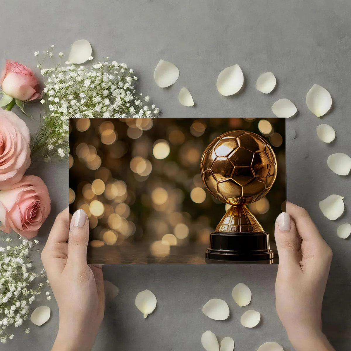 Golden Soccer Trophy Bokeh Mural Wallpaper — Cinematic Celebration Mural Wallpaper - room preview 03