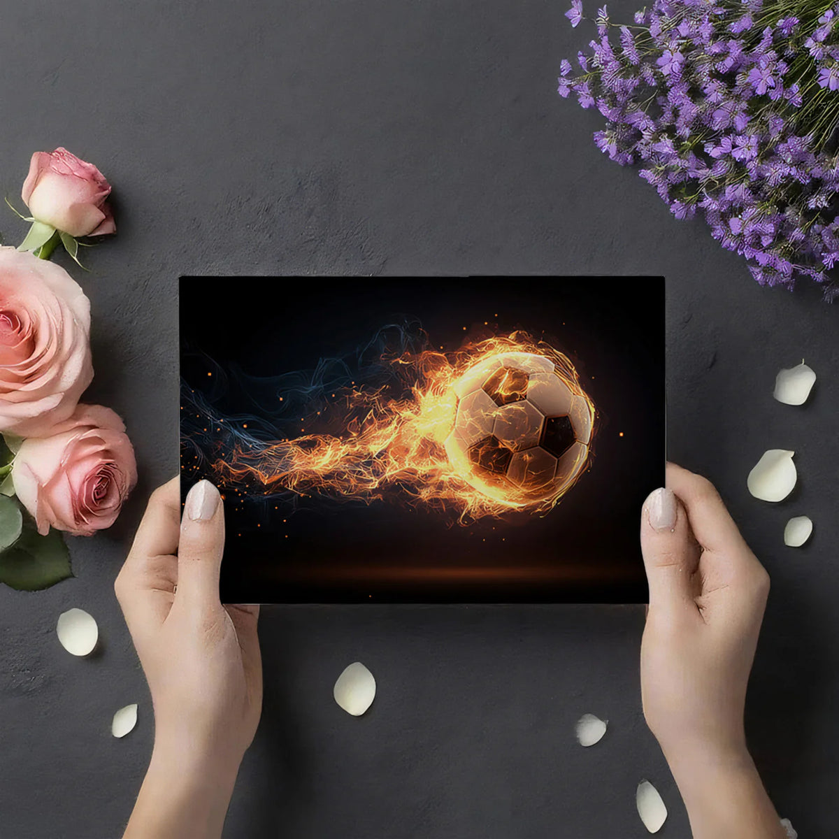 Fiery Soccer Ball Mural Wallpaper — High-Energy Athletic Design Mural Wallpaper - room preview 03