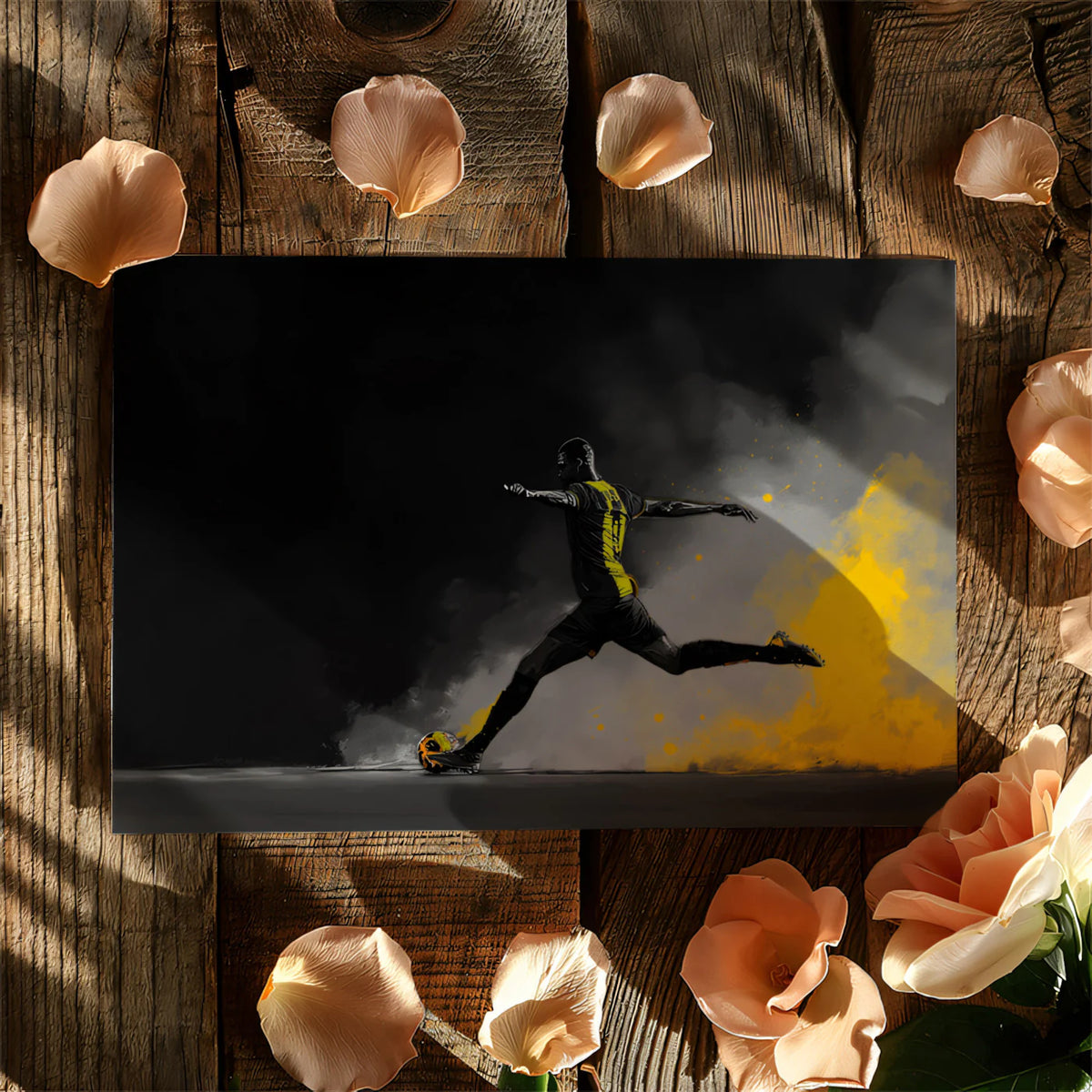 Dynamic Football Strike Mural Wallpaper — High Contrast Action Art Mural Wallpaper - room preview 03