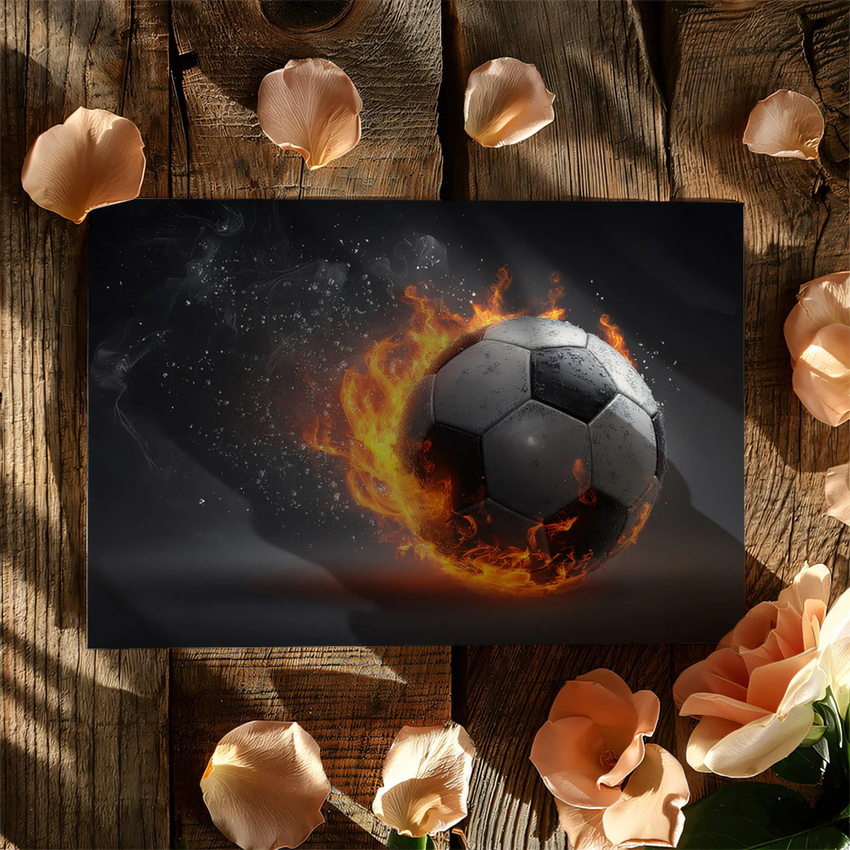 Fiery Soccer Ball Mural Wallpaper — High-Octane Action Design Mural Wallpaper - room preview 03