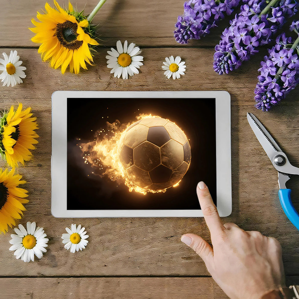 Golden Flaming Soccer Ball Mural Wallpaper — High-Contrast Energy Mural Wallpaper - room preview 03