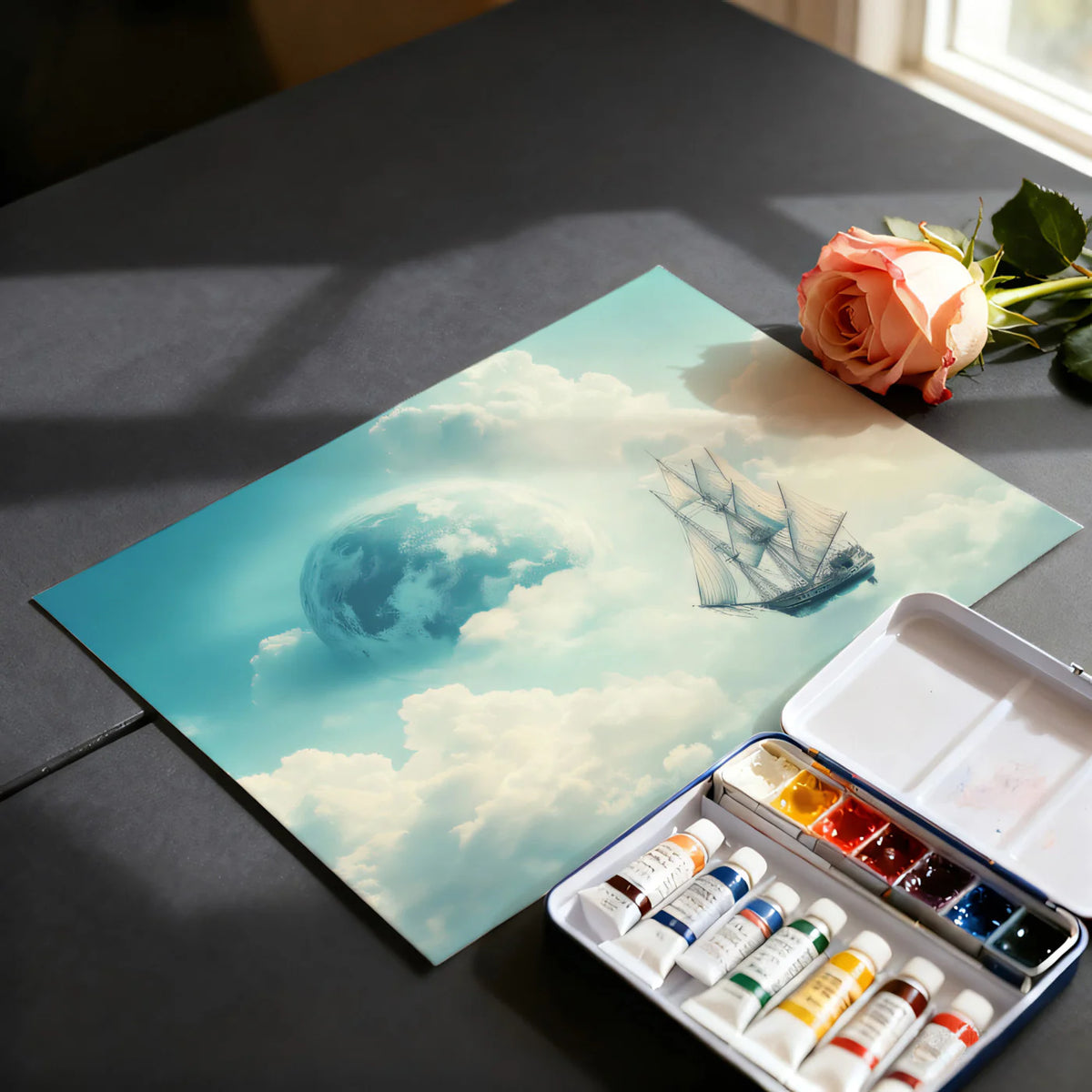 Celestial Sailing Ship Mural Wallpaper — Surreal Sky Cloud Scenery Mural Wallpaper - room preview 03