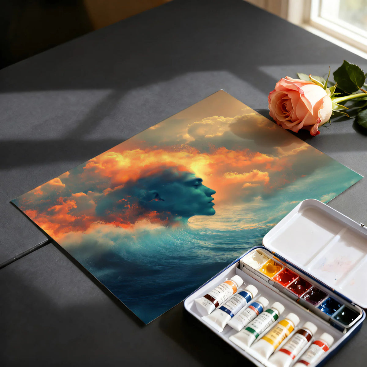 Surreal Elemental Wave Mural Wallpaper — Dreamlike Abstract Art Mural Wallpaper - room preview 03