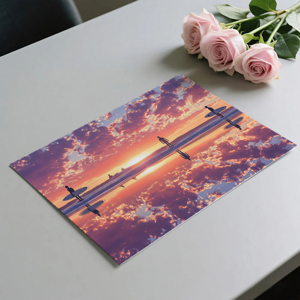 Surfer Sunset Reflection Mural Wallpaper — Vibrant Beach Horizon Mural Wallpaper - room preview 03