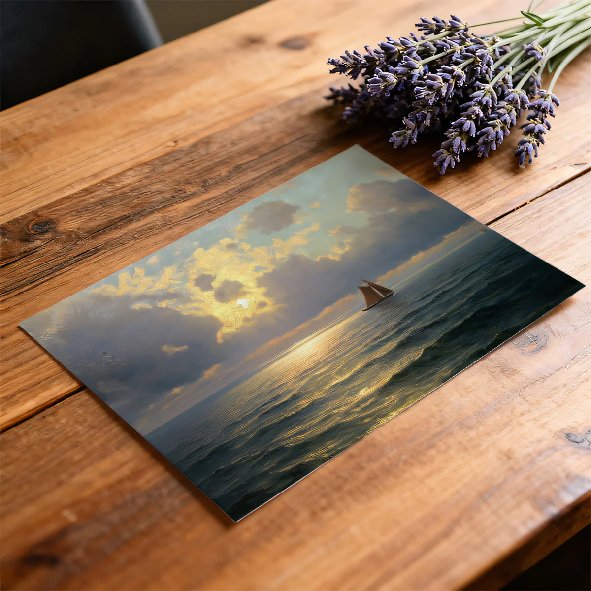 Sailing Ship Golden Sunset Mural Wallpaper — Atmospheric Oil Painting Mural Wallpaper - room preview 03
