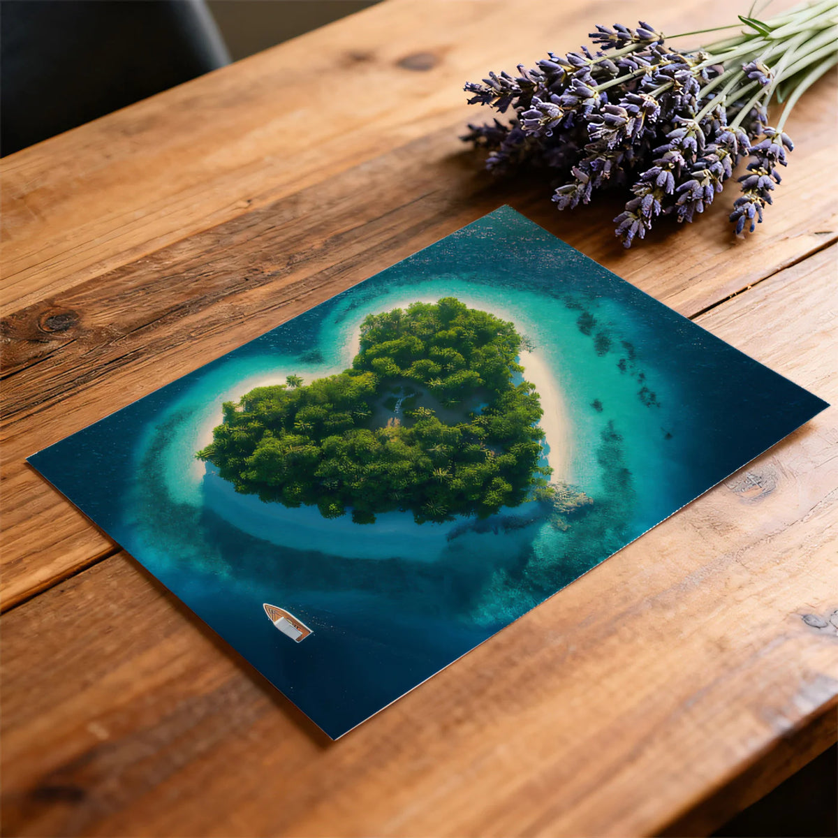 Heart-Shaped Tropical Island Mural Wallpaper — Aerial Ocean View Mural Wallpaper - room preview 03