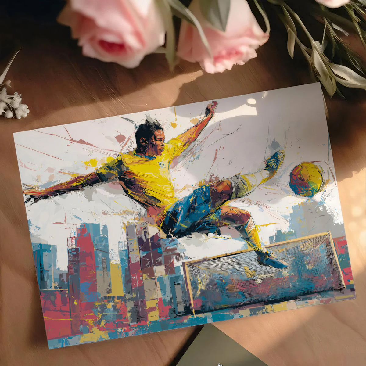 Brazilian Footballer Mural Wallpaper — Dynamic Urban Sports Art Mural Wallpaper - room preview 03