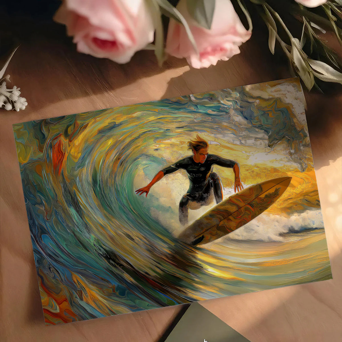 Surfer Wave Impressionist Mural Wallpaper — Dynamic Coastal Art Mural Wallpaper - room preview 03