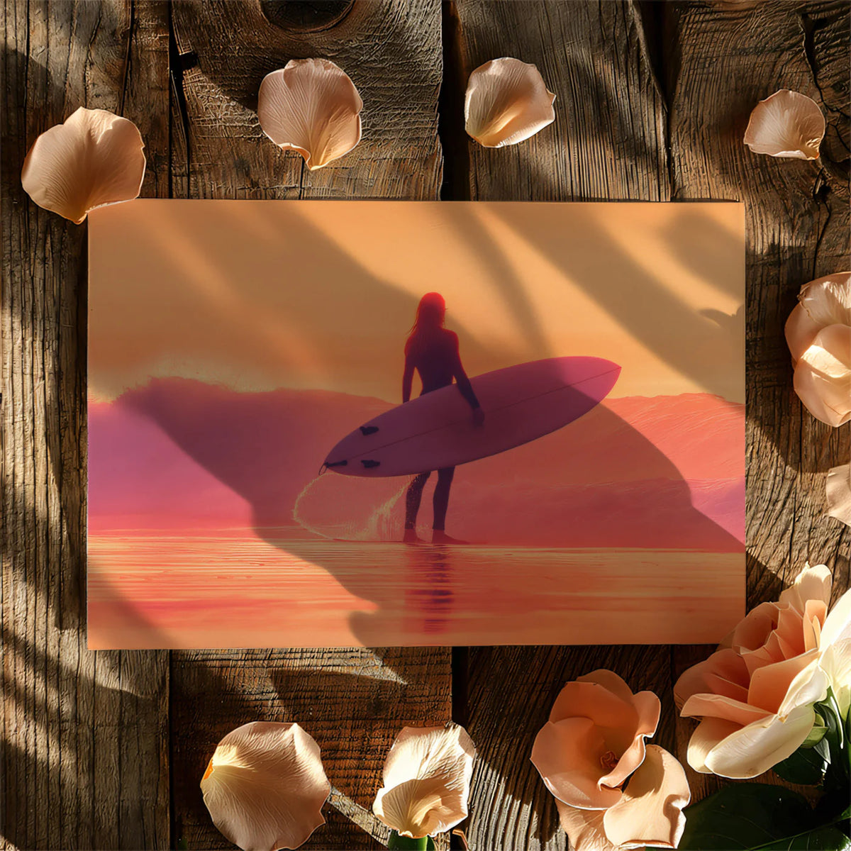 Surfer Silhouette Mural Wallpaper —Golden Hour Beach Scene Mural Wallpaper - room preview 03