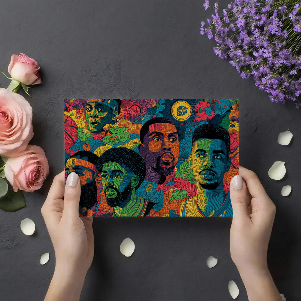 Abstract Basketball Legends Mural Wallpaper — Psychedelic Pop Art Mural Wallpaper - room preview 03