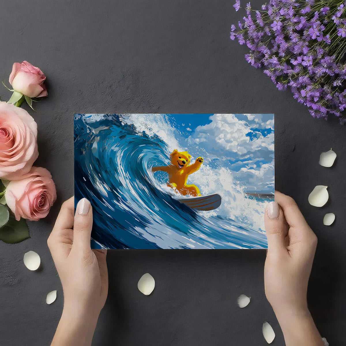 Surfing Teddy Bear Mural Wallpaper — Whimsical Ocean Adventure Mural Wallpaper - room preview 03