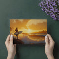 Coastal City Sunset Mural Wallpaper — Impressionist Surfer Scene Mural Wallpaper - room preview 03