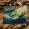 Breaching Humpback Whales Mural Wallpaper — Moody Ocean Adventure Mural Wallpaper - room preview 03