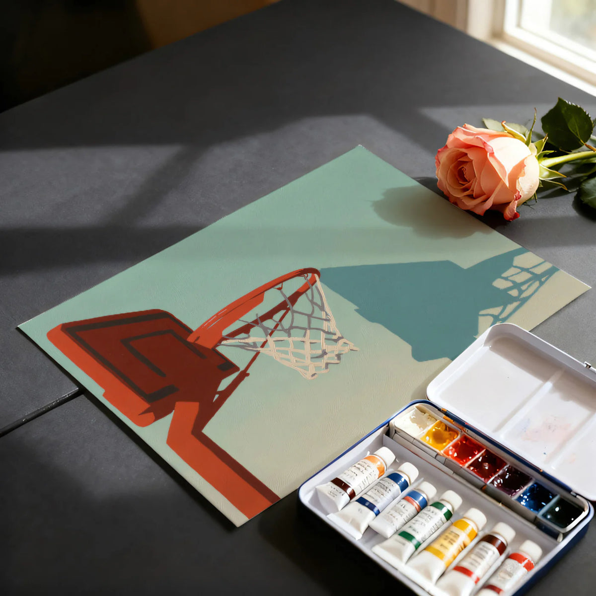 Minimalist Basketball Hoop Mural Wallpaper — Graphic Pop Art Style Mural Wallpaper - room preview 03