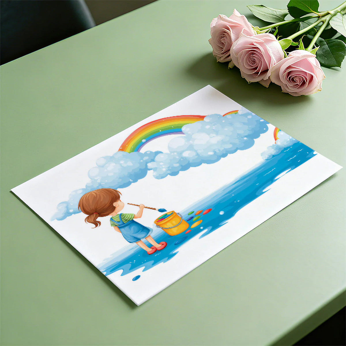 Rainbow Painter Fantasy Mural Wallpaper — Whimsical Children's Art Mural Wallpaper - room preview 03