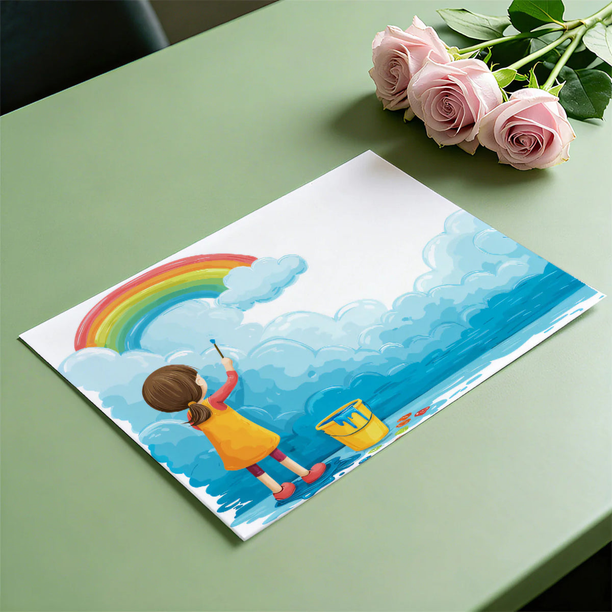 Child Painting Rainbow Sky Mural Wallpaper — Whimsical Art Decor Mural Wallpaper - room preview 03