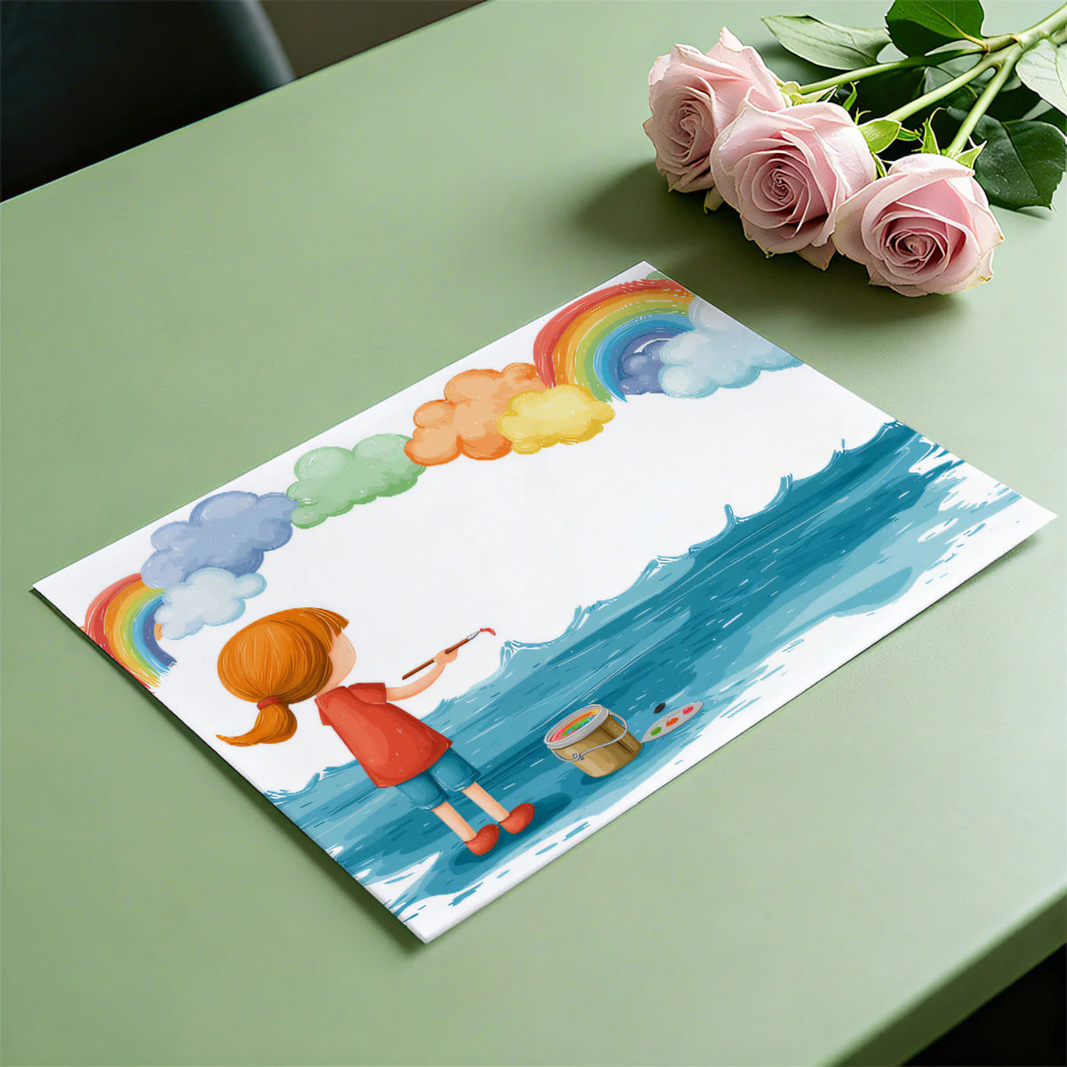 Child Painting Rainbow Mural Wallpaper — Whimsical Artistic Scene Mural Wallpaper - room preview 03