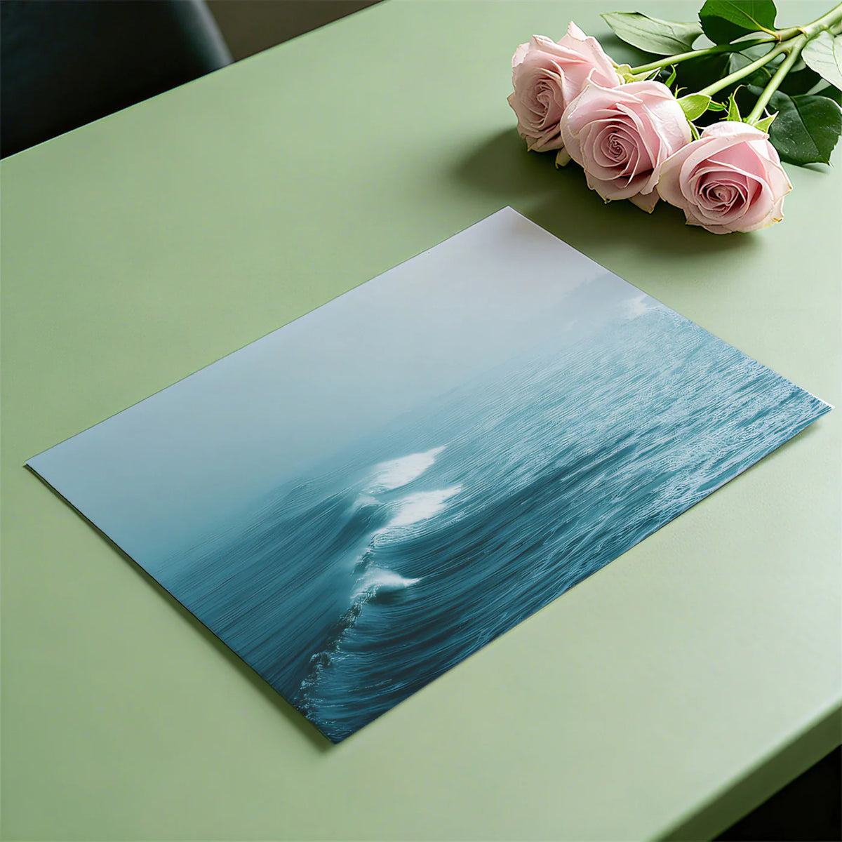 Mist-Covered Ocean Waves Mural Wallpaper — Minimalist Coastal Art Mural Wallpaper - room preview 03