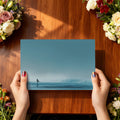 Lone Surfer Foggy Shore Mural Wallpaper — Minimalist Coastal Art Mural Wallpaper - room preview 03