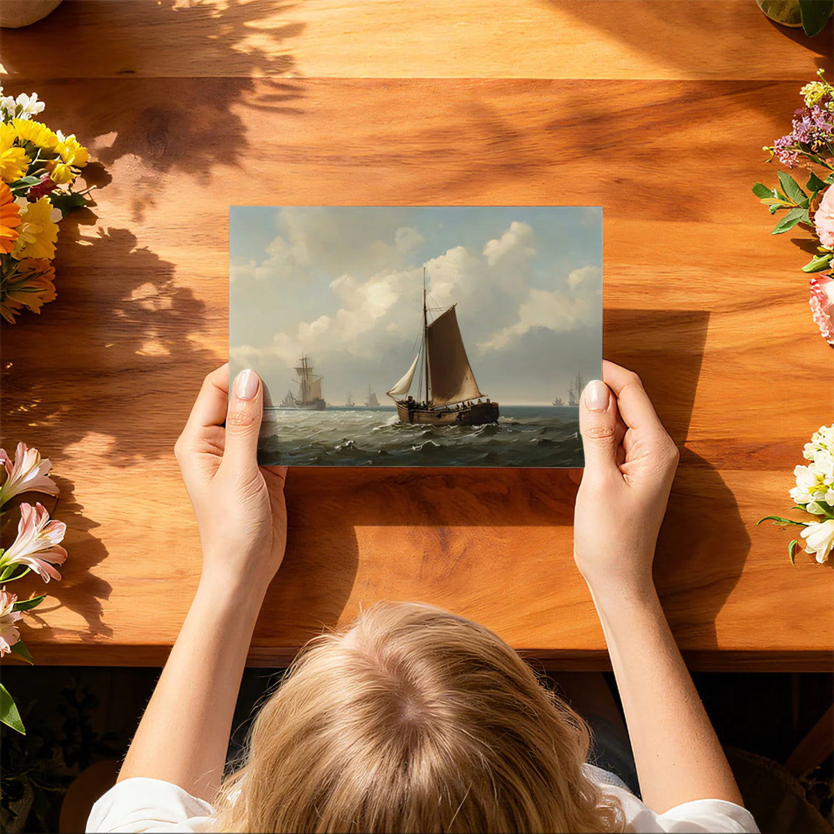 Rustic Coastal Sloop Oil Painting Mural Wallpaper — Maritime Classic Mural Wallpaper - room preview 03